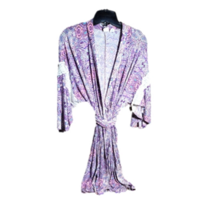 Artisan NY kimono paisley purple patterned rayon lace detailed lightweight robe